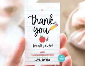 Teacher Appreciation Gift Tags Thank You Teacher Gift Tag School Printable Gift Tags Labels Editable Canva Template Instant Digital Download