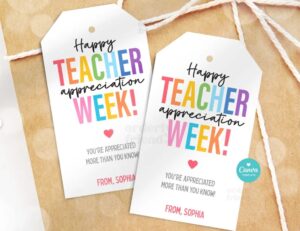 Teacher Appreciation Gift Tags Thank You Teacher Gift Tag School Printable Gift Tags Labels Editable Canva Template Instant Digital Download
