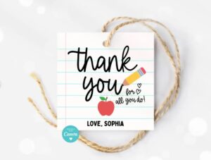 Teacher Appreciation Gift Tags Thank You Teacher Gift Tag Cookie School Printable Tags Editable Canva Template Instant Digital Download